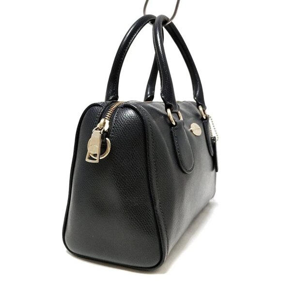 Auth COACH Crossgrained Leather Bennett Mini Satchel F33329 Dark Navy Leather - - Picture 2 of 10